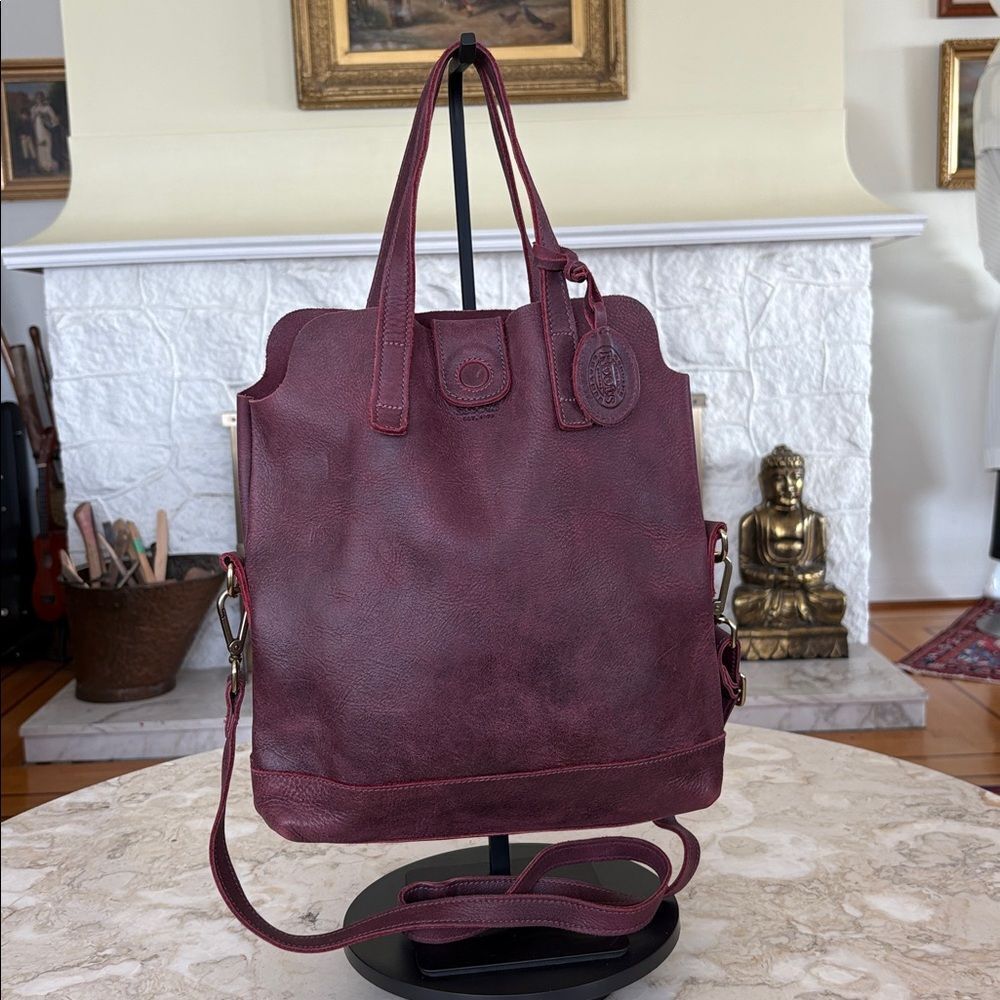Roots Soft Leather Tote | Burgundy | Dual Handles + Crossbody Strap - Picture 5 of 16